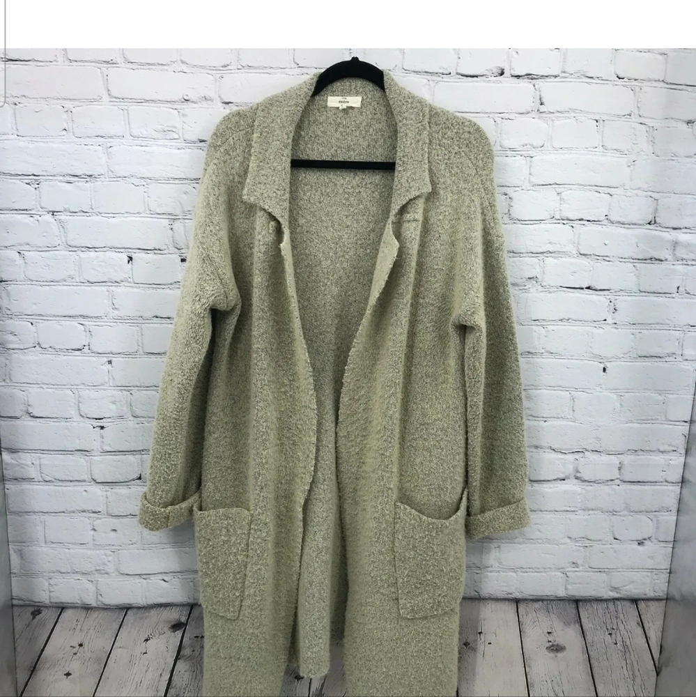 Entro Pea Coat Cardigan Womens Open Front Pockets Wool Knit Coat. Oversized Fit.